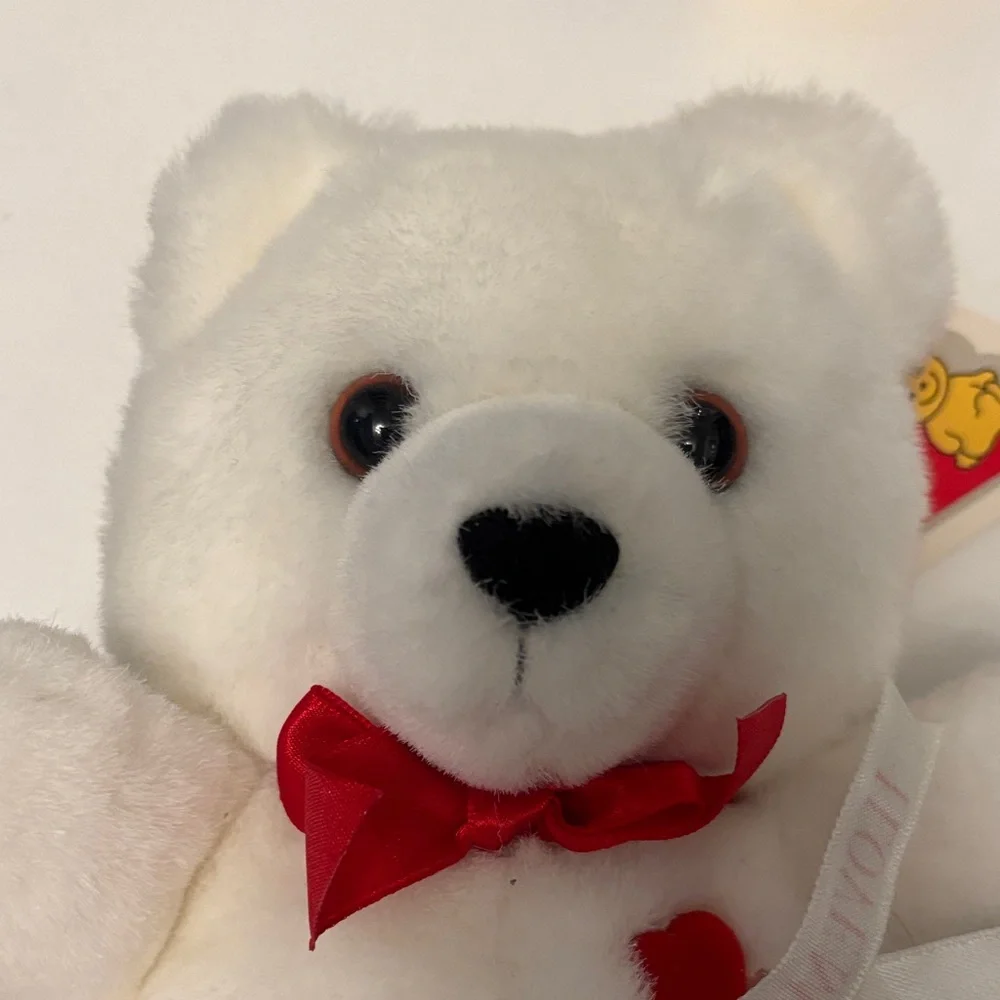 Adorable I LOVE MOM White Plush Bear with Red Bow